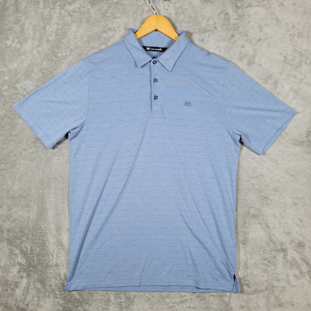 Travis Mathew Polo Mens Medium Blue Heathered Micro Stripe Short Sleeve Shirt